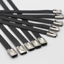 Paslanmaz Çelik Kablo Bağı Cırt Kelepçe 7,9X840 Siyah 304 kalite Polyester Kaplı Tork 50 'Li Paket