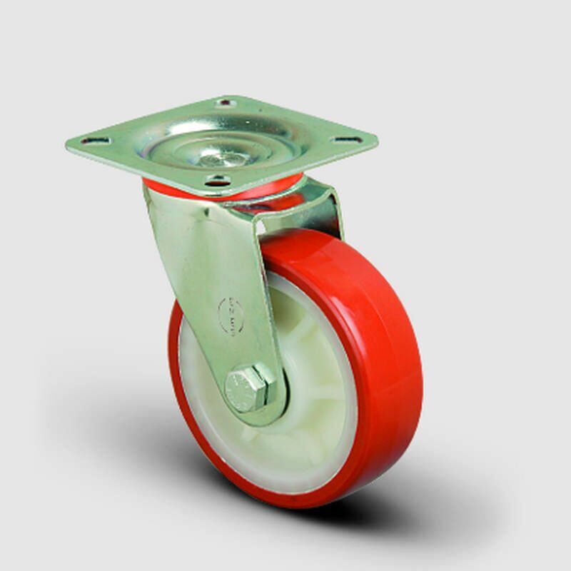 EK01ZKP150  Yanmaz Tip Döner Tablalı Sarhoş Poliüretan Kaplı Tekerlek Çap:150 210 Kg taşır