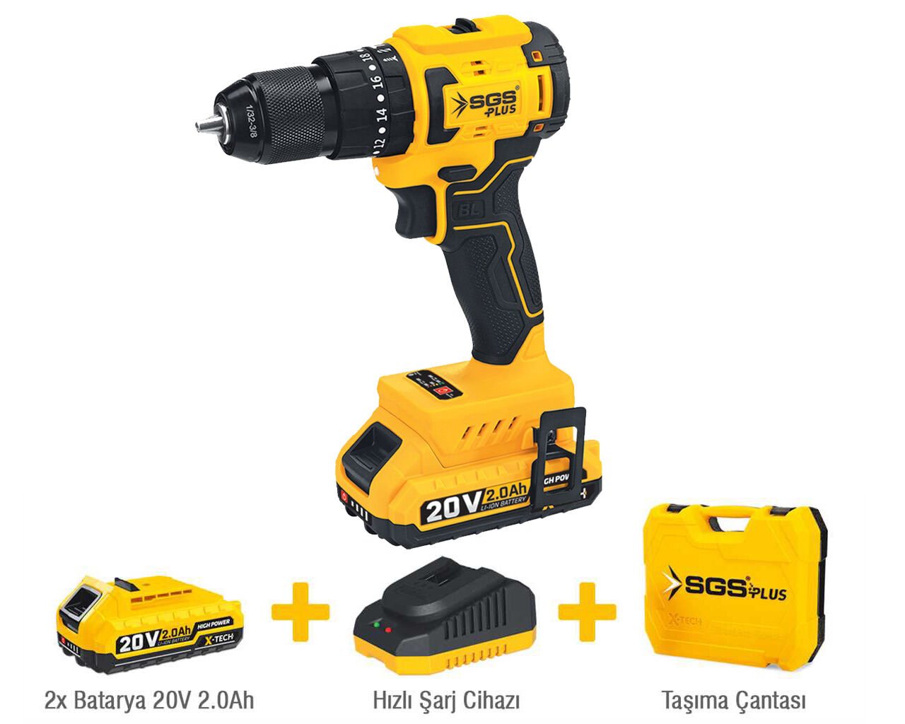 AKÜLÜ DARBELİ MATKAP SETİ 20V, 45 NM TORK 2X20 AH SGS 5530