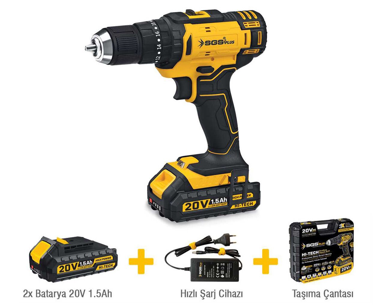 AKÜLÜ VİDALAMA SETİ DARBELİ 20V, 2X1,5 AH SGS 5248