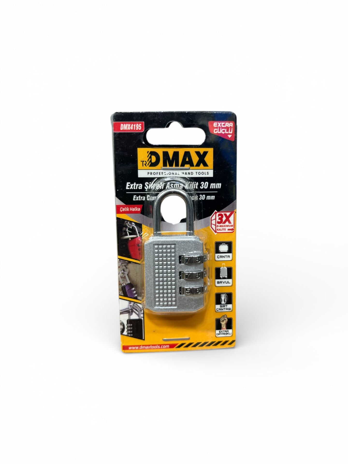 Ekstra Güçlü 30mm Asma Kilit Dmx4195 Gümüş renk 3 ŞİFRE