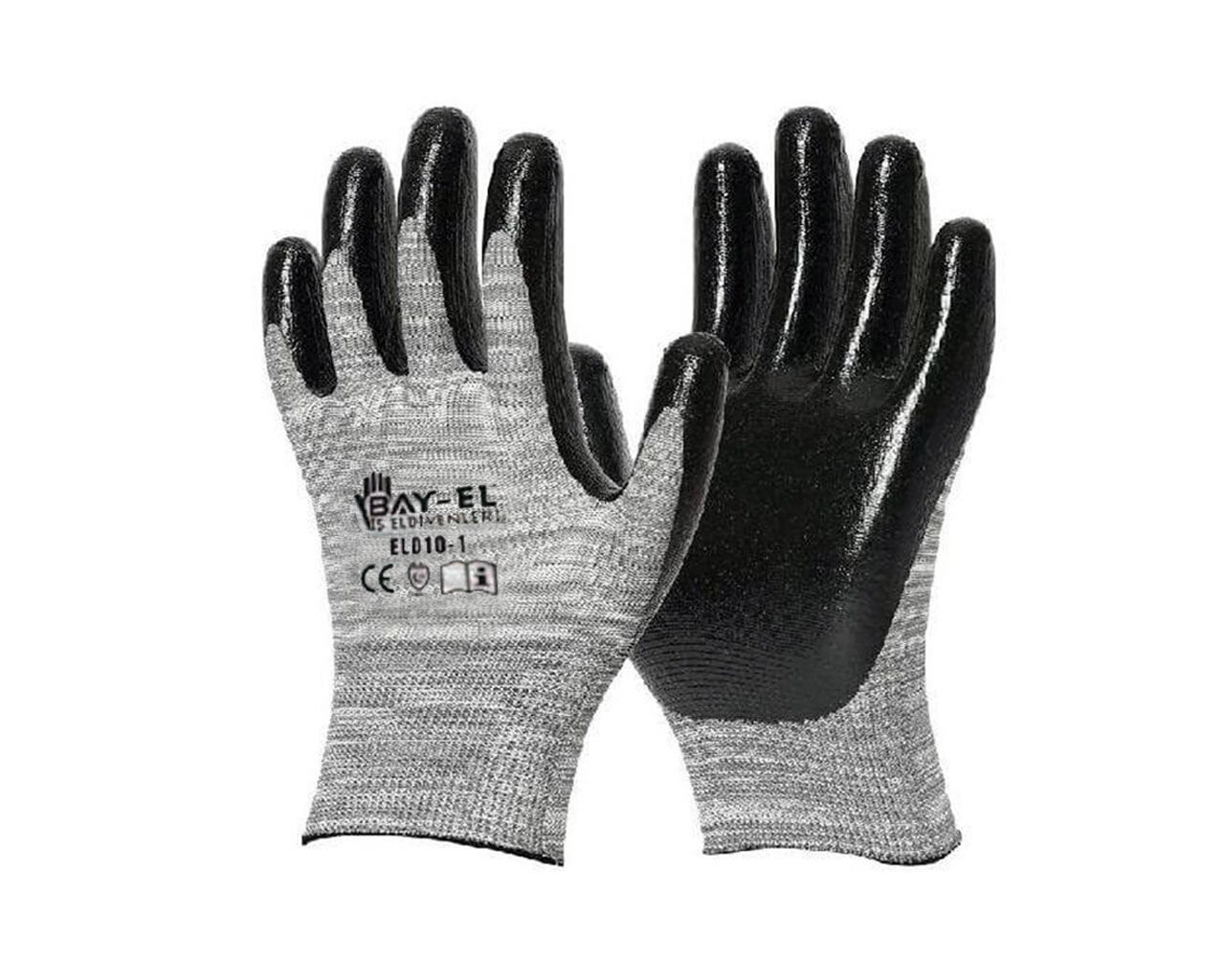 BAY-EL EL005 No:10 Siyah 1/2 Nitril Kaplı Örme Gri Kırçıl Naylon Eldiven