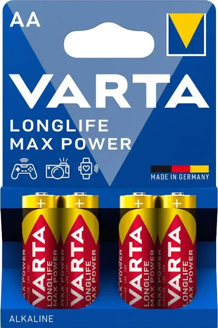 Varta Longlife Max Power AA Alkalin Kalem Pil, LR6, 1,5V, 4'lü