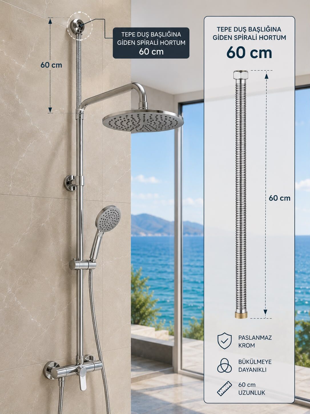 Yağmur Duş Kısa Spiral 70 cm Acar 18.07.600