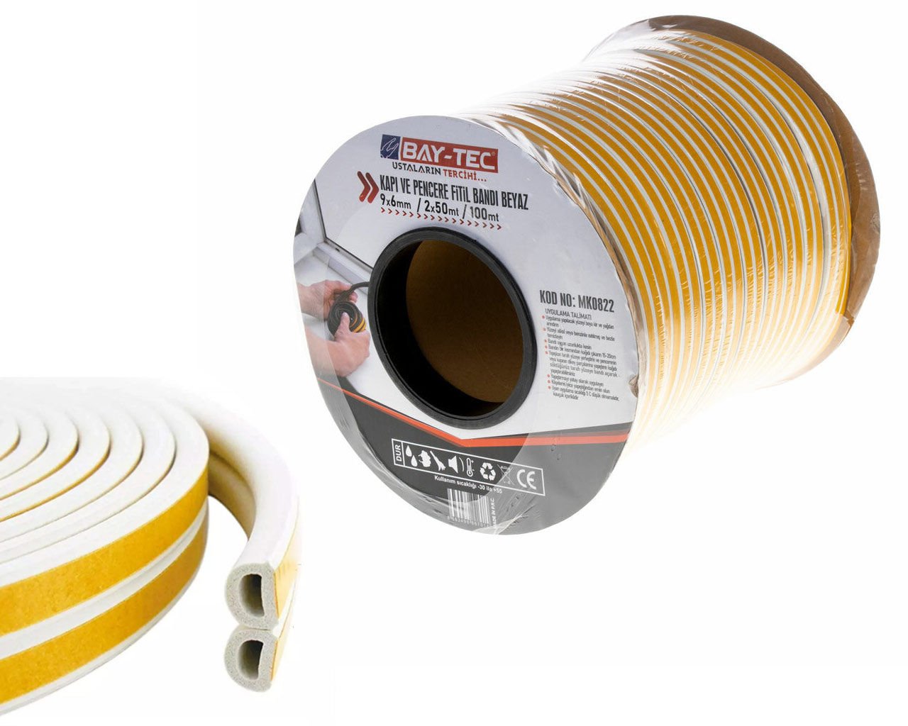 Kapı ve Pencere Fitil Bandı Beyaz 50 mt top BAY-TEC MK0822