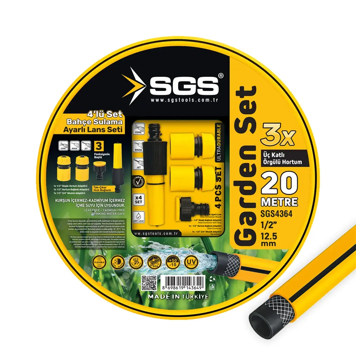 20 MT HORTUM 1/2 GARDENFLEX 4 PCS LANS SETLİ SGS 4364