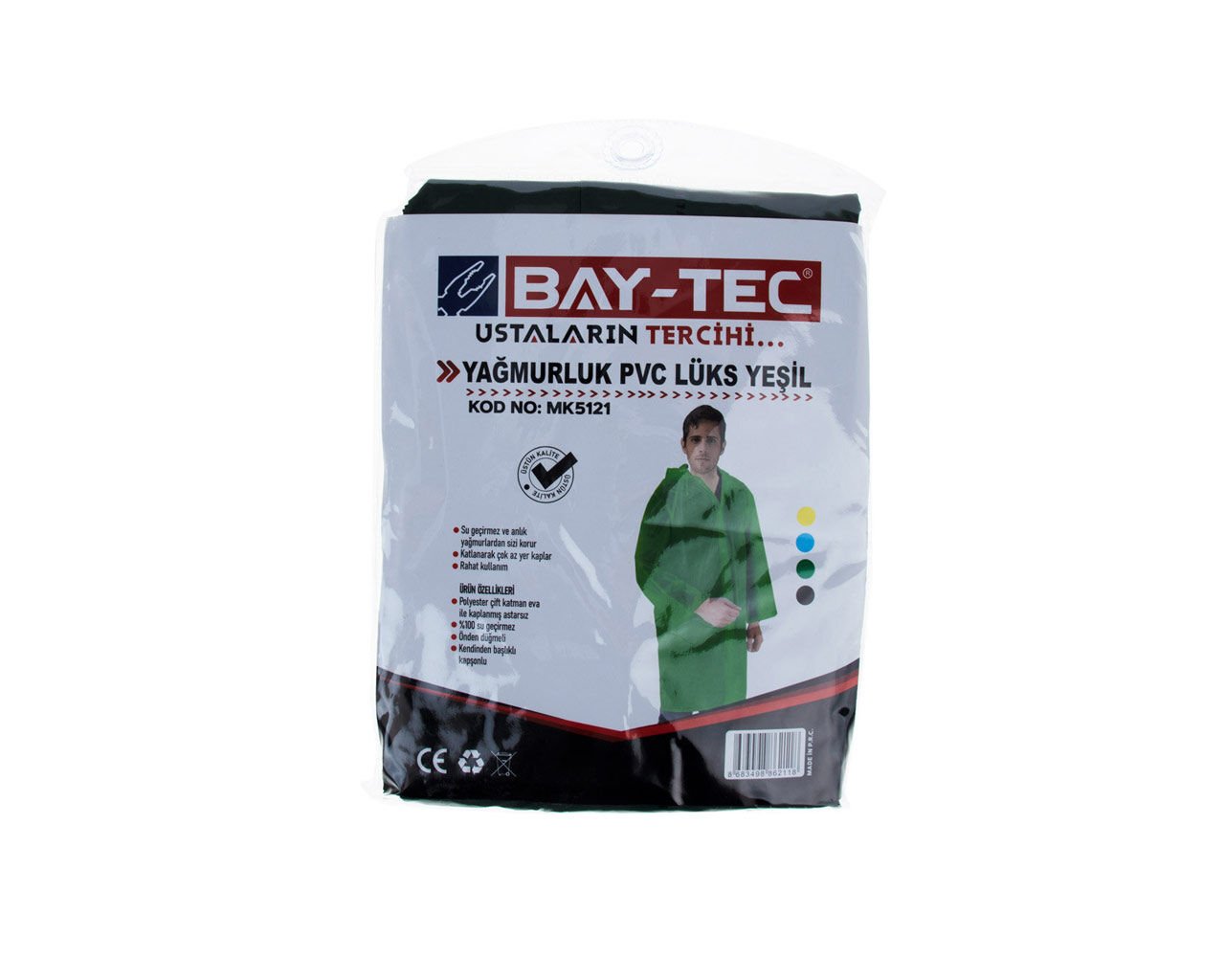 PVC Lüks Yağmurluk Yeşil Cepli Sırttan Havalandırmalı 260gr-MK5121