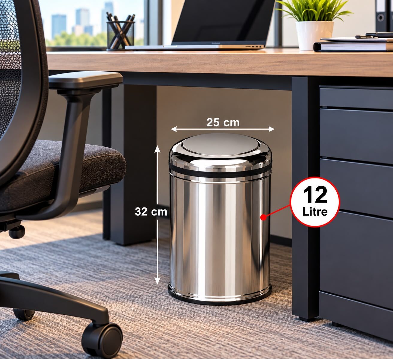Pratik Kapak Çöp Kovası 12 Lt Paslanmaz Acar 13272
