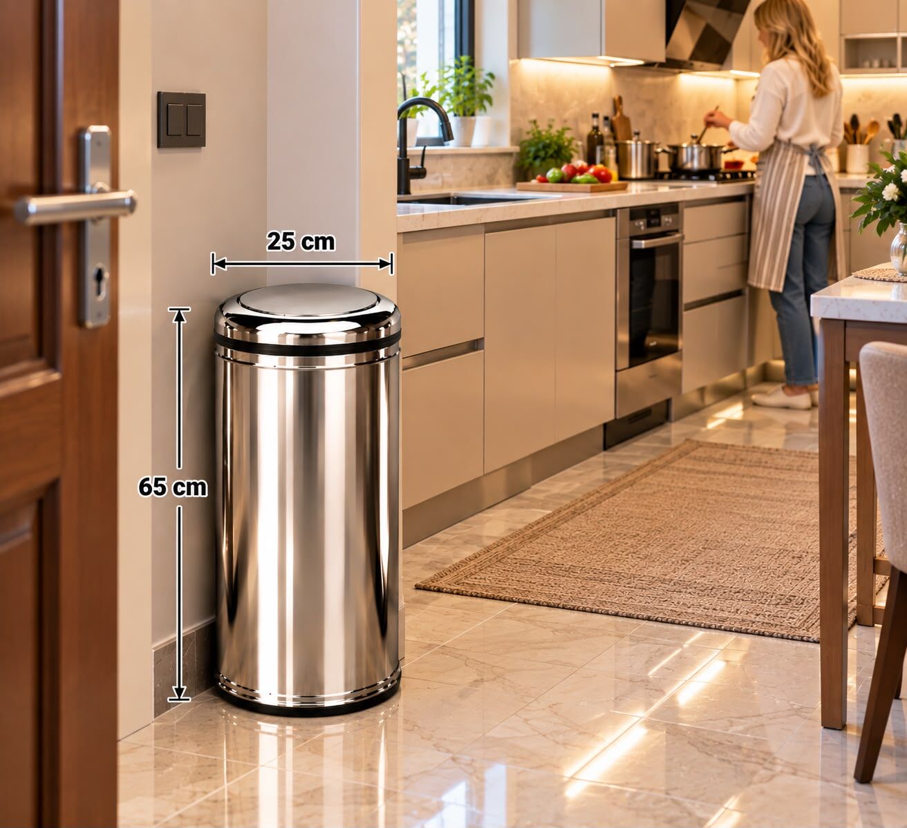 Pratik Kapak Çöp Kovası 27 Lt Paslanmaz Acar 13276