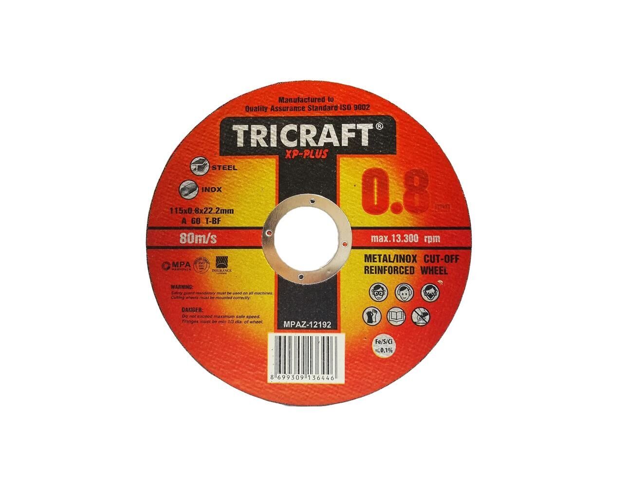 İnox Kesici Taş 115 mm TRİCRAFT MES 3301-50 Lİ PAKET